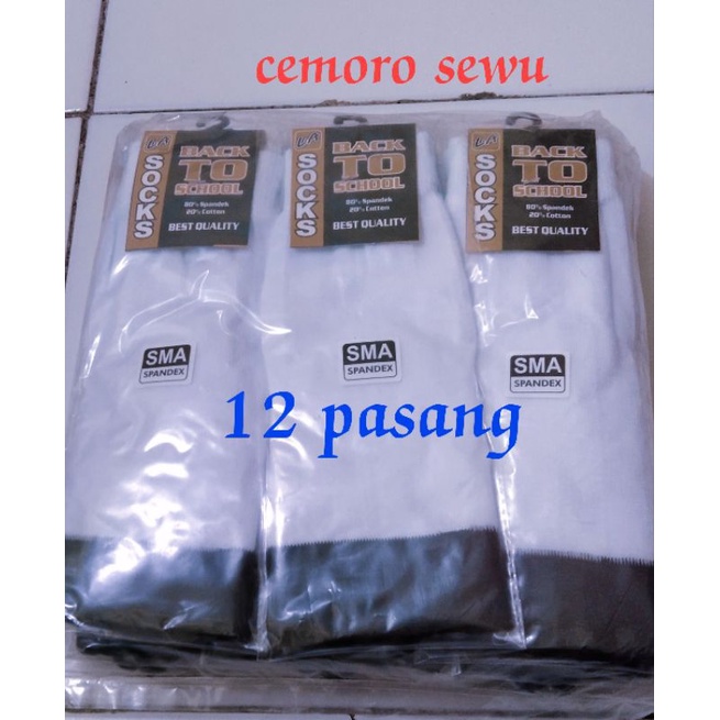 kaos kaki SMA isi 12 pasang warna hitam putih kaos kaki sekolah