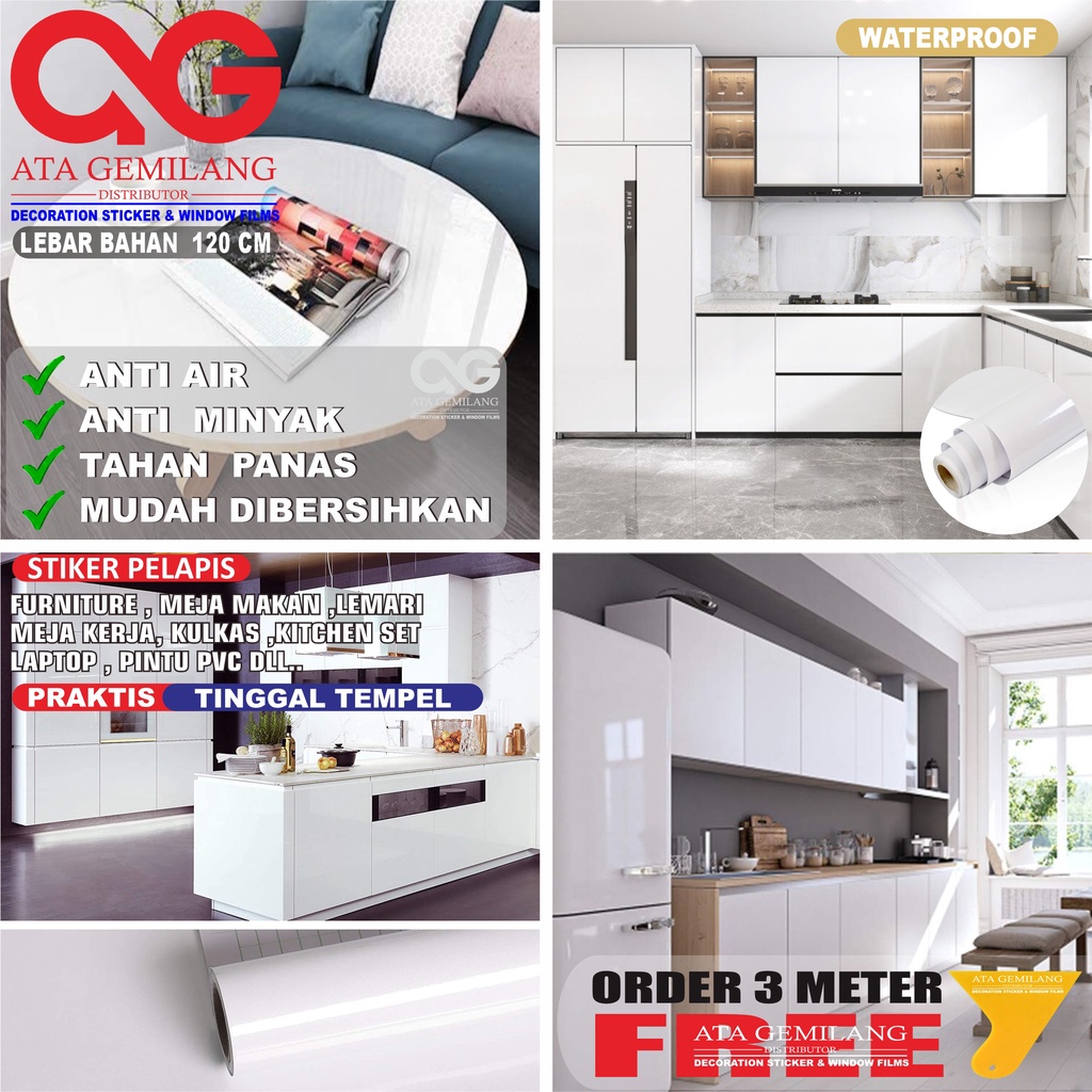 Stiker Putih Glosy Polos Furniture Untuk Meja,Dinding,Lemari/Stiker Kayu/Stiker Pintu/Stiker Lemari/