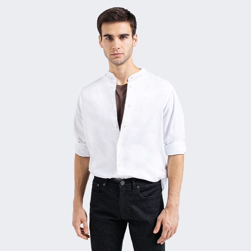 Greenlight Original Kemeja Flannel Kerah Mandarin Basic Pria 100% Katun Twill Kemeja Casual Formal P