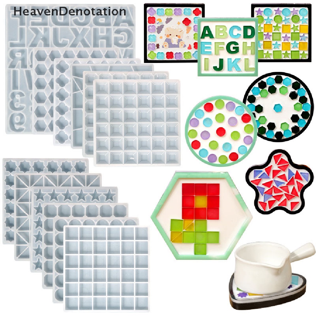 [HeavenDenotation] Mosaic Patch Mold Multi Style Untuk Epoxy Resin Making Coaster Cetakan Resin Silikon Coaster Cetakan Untuk Resin DIY Perhiasan Tray Mold HDV