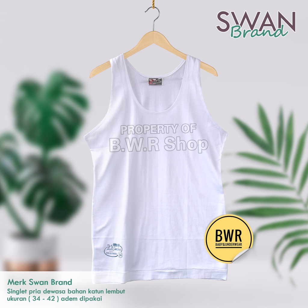 [ 6pc ] Singlet Swan PUTIH / 34, 36, 38, 40, 42 Kaos Pakaian Dalam Pria Underwear Import Swan - Bwr