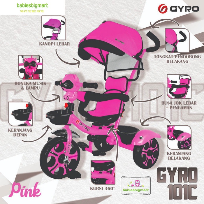 Sepeda Anak Roda 3 Tiga Tricycle GYRO GY 101C Musik Kursi putar