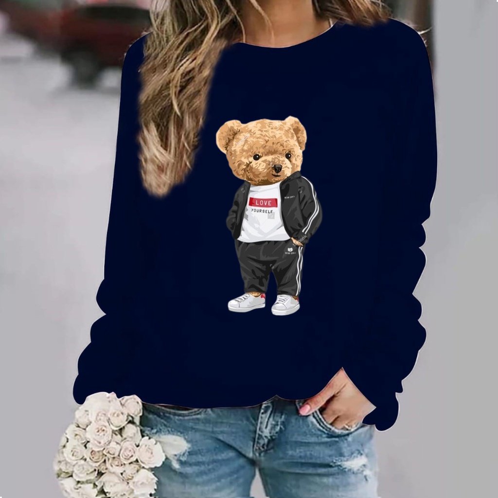 Baju lengan panjang wanita TEDDY BEAR LOVE YOURSELF / kaos distro keren trend dan kekinian / kaos terlaris