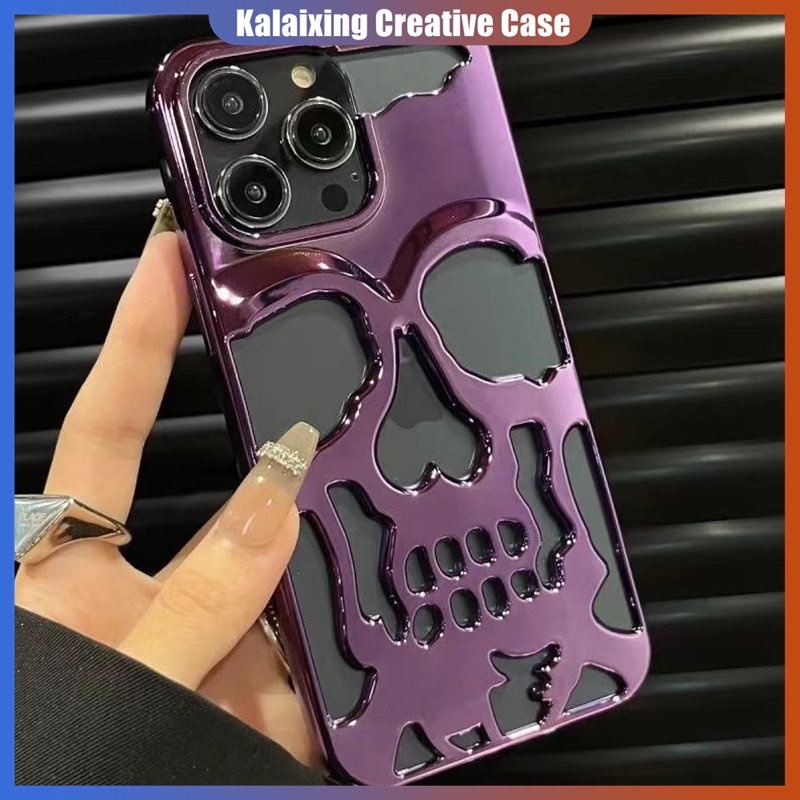 Casing Ponsel Tengkorak Hollow Electroplating Untuk iPhone 14pro Max 13Pro 12promax Xs Max Xr X Xs Hard Case