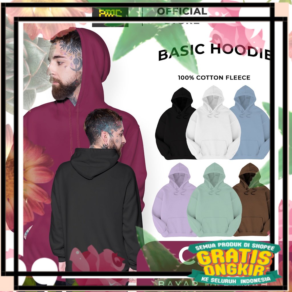 Basic Hoodie Sweater Polos Cotton Fleece Cowok Cewek Pria Wanita Bahan Halus / tuniq