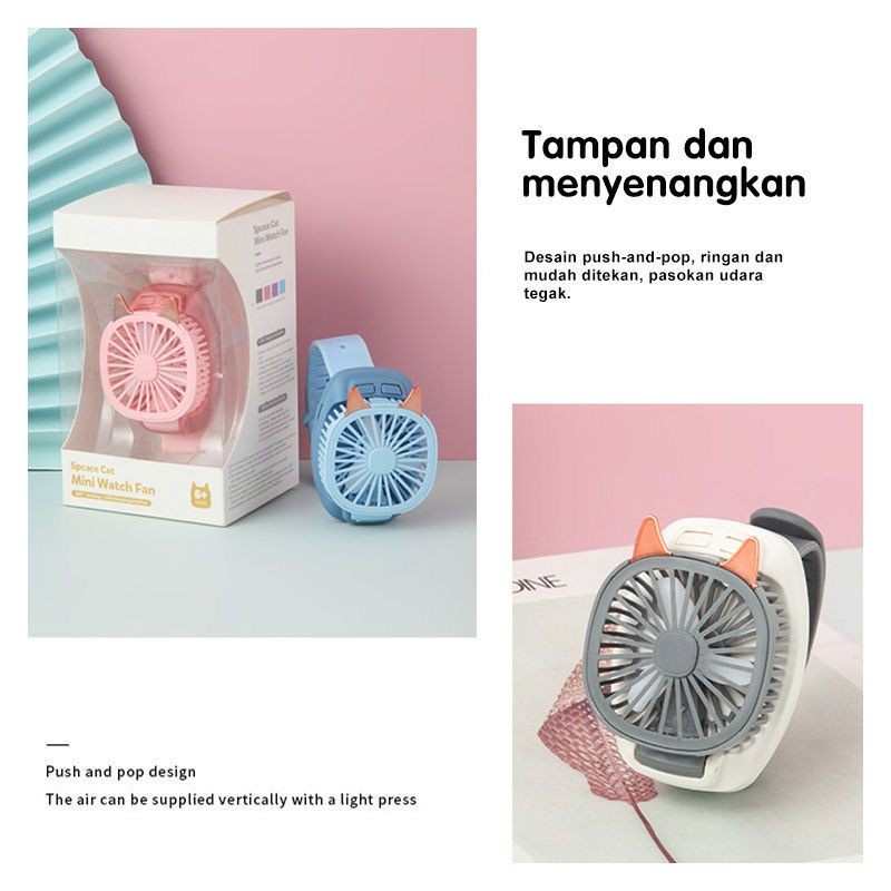 Kipas Angin Portabel Traveling Outdoor Mini Bentuk Jam Tangan Dengan Lampu Usb Rechargeable 3 Kecepatan