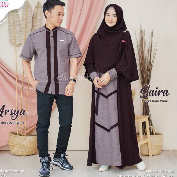 pStore88 - Arsya Couple Baju Pasangan Cp Gamis Set Kemeja Muslim Cotton Supernova 5189