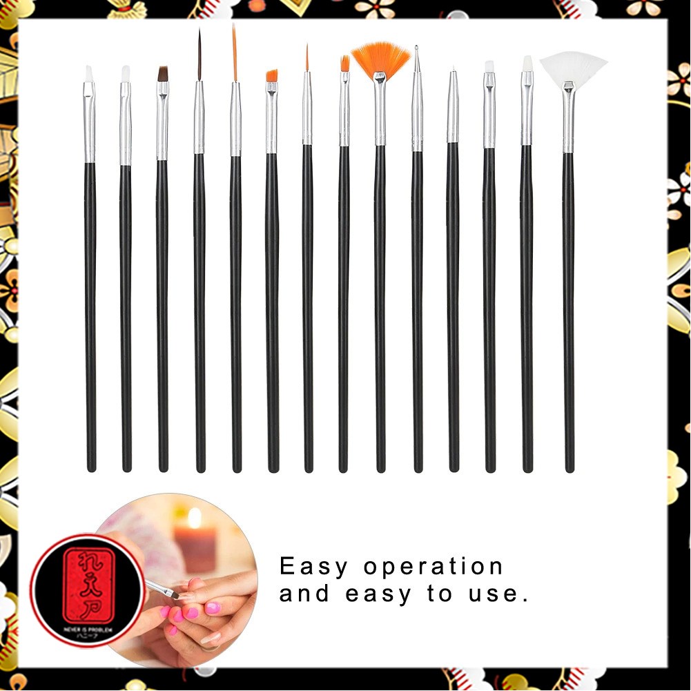 NelBeauty Brush Kutek Kuku Pro Nail Art Dotting Tools 15 PCS - N1800 - Black