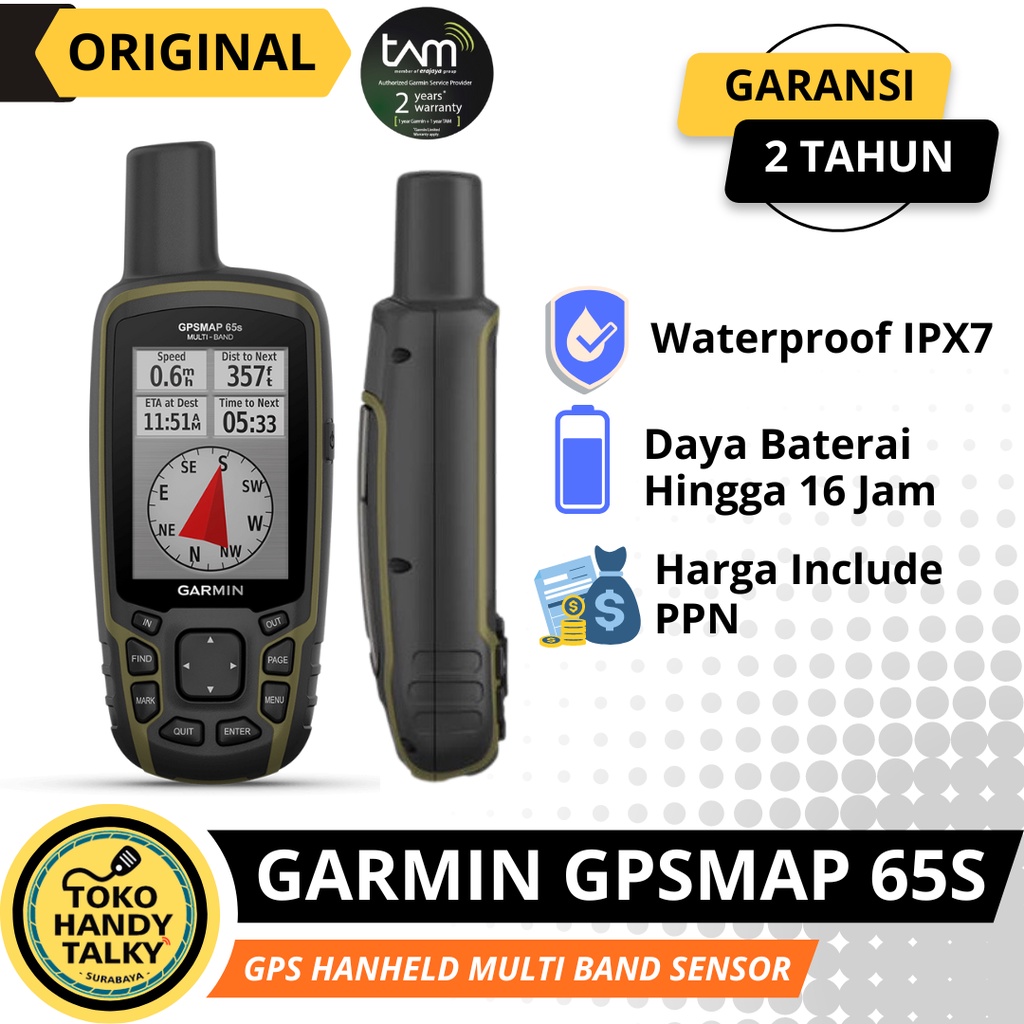 GARMIN GPSMAP 65s GPS HANHELD MULTI BAND SENSOR NEW ORIGINAL GARANSI RESMI TAM 2 TAHUN