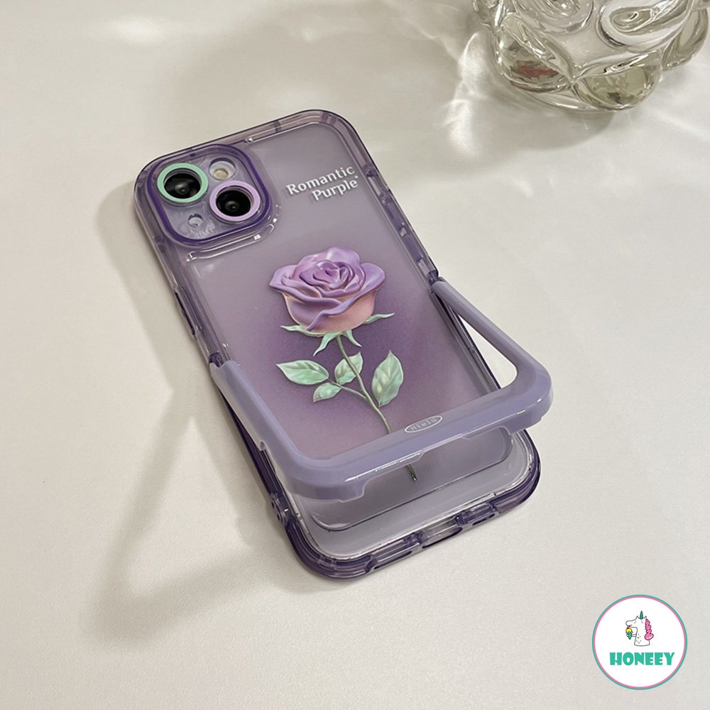 IPHONE Ins Ungu 3D Bunga Mawar Casing Ponsel Kompatibel Untuk Iphone12 13 14 Pro Max Iphone11 Silikon Lembut Indah Ponsel Penutup Belakang Bumper Case