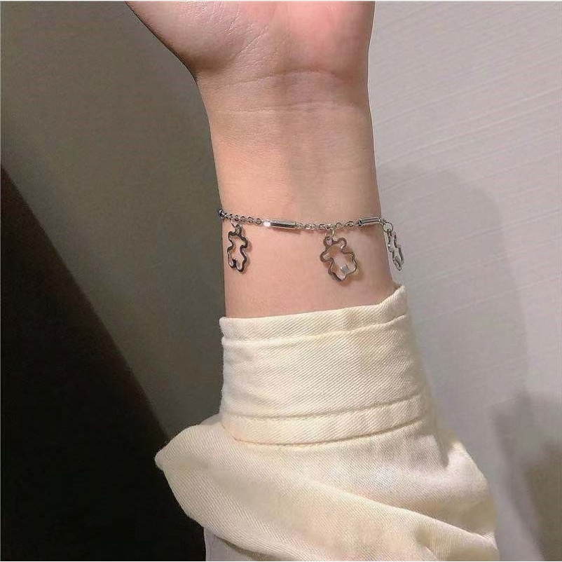 Roselife Indah Beruang Berongga Kecil Pesona Gelang Untuk Wanita Gadis Fashion Perak Link Rantai Rumbai Gelang Korea Pergelangan Tangan Perhiasan
