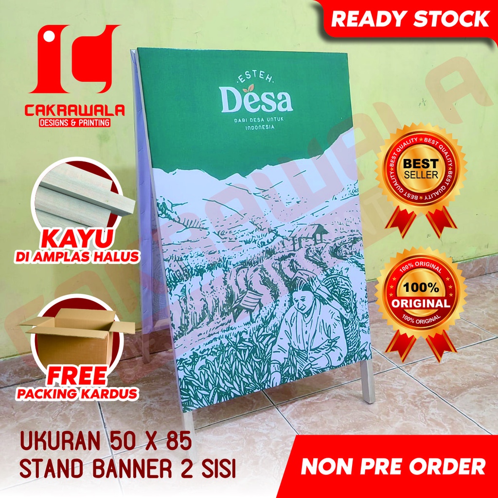 STAND BANNER KAYU ES TEH  UKURAN 50 X 85  - STANDING BANNER KAYU - SEGITIGA BANNER KAYU - SEGITIGA B