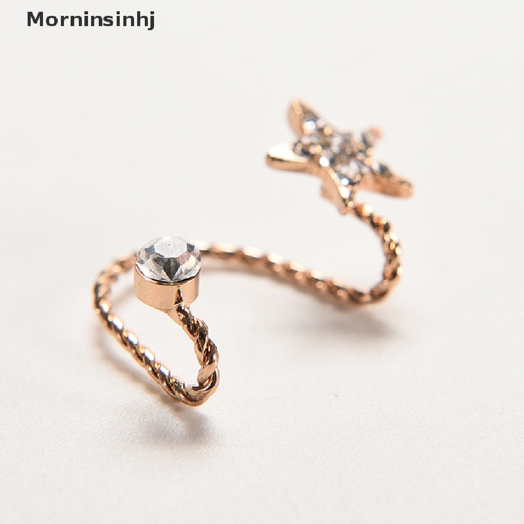 Mornin Wanita Fashion Berkilau Kristal Pentagram Telinga Klip Trendi Manset Telinga Stud Earings id