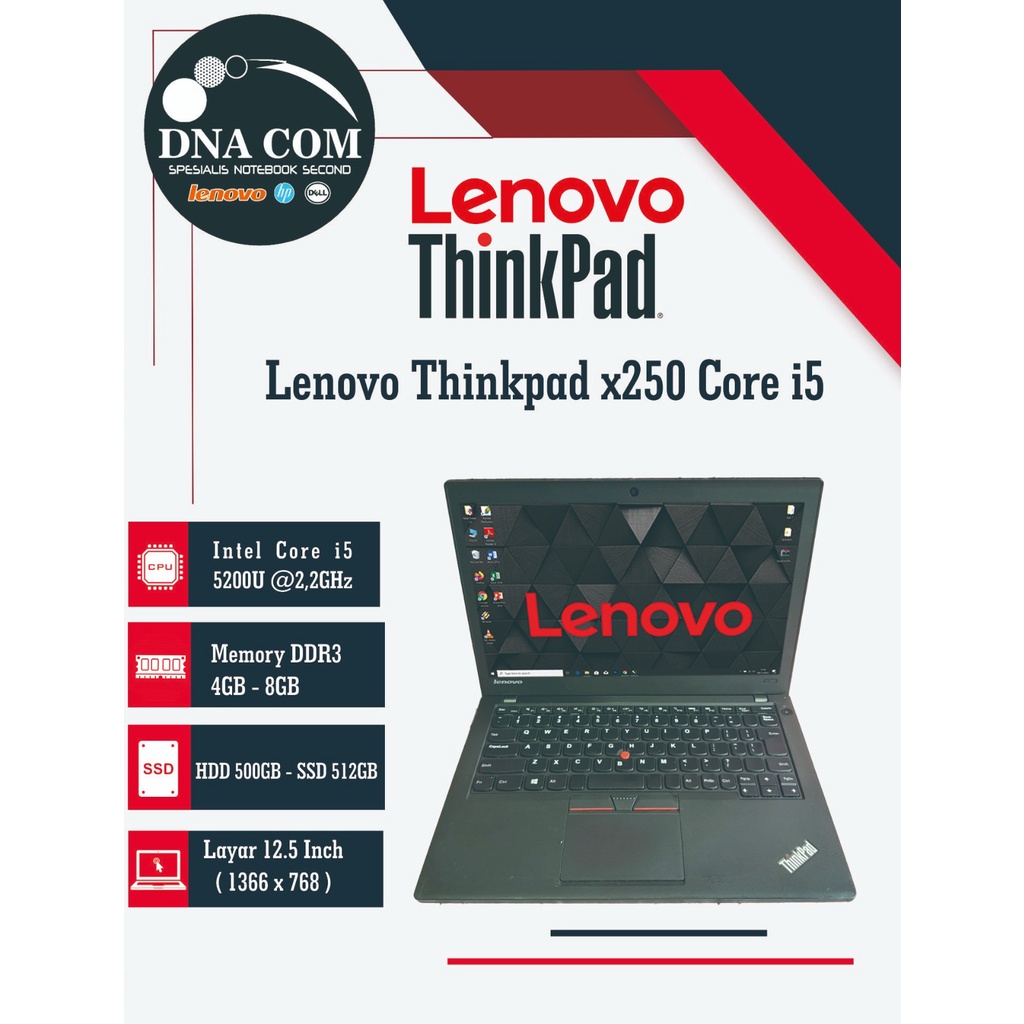 Lenovo Thinkpad X250 i3 / i5 / i7 Gen 5 | 4GB - 8GB | SSD Like New / Murah / Bergaransi