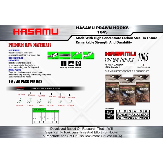 Kail Hammerhead Sepit Hijau 1045R / Hasamu Prawn Hooks No 1 2 3 4 5 6