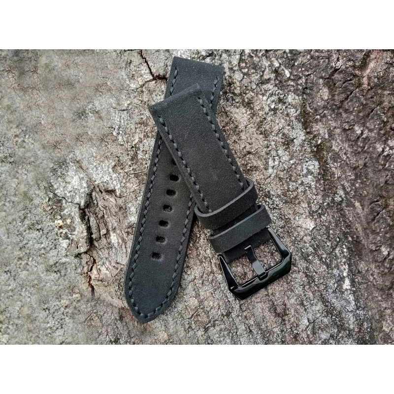 Tali Jam Tangan Kulit Sapi Crazy Horse Hitam tebal 4mm Bargaransi