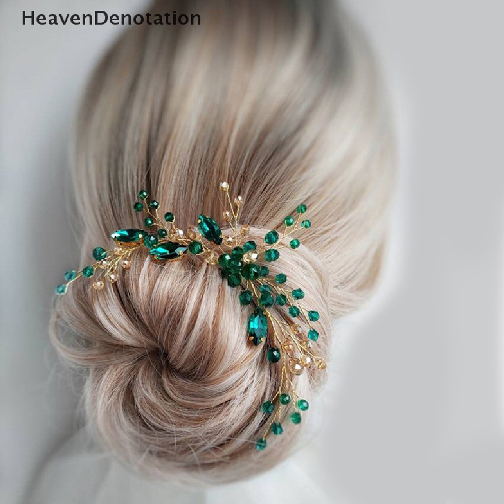 [HeavenDenotation] Fashion Menawan Berlian Imitasi Hijau Sisir Rambut Untuk Wanita Tiara Aksesoris Rambut Pengantin Pesta Pernikahan Headwear Hair Clip HDV