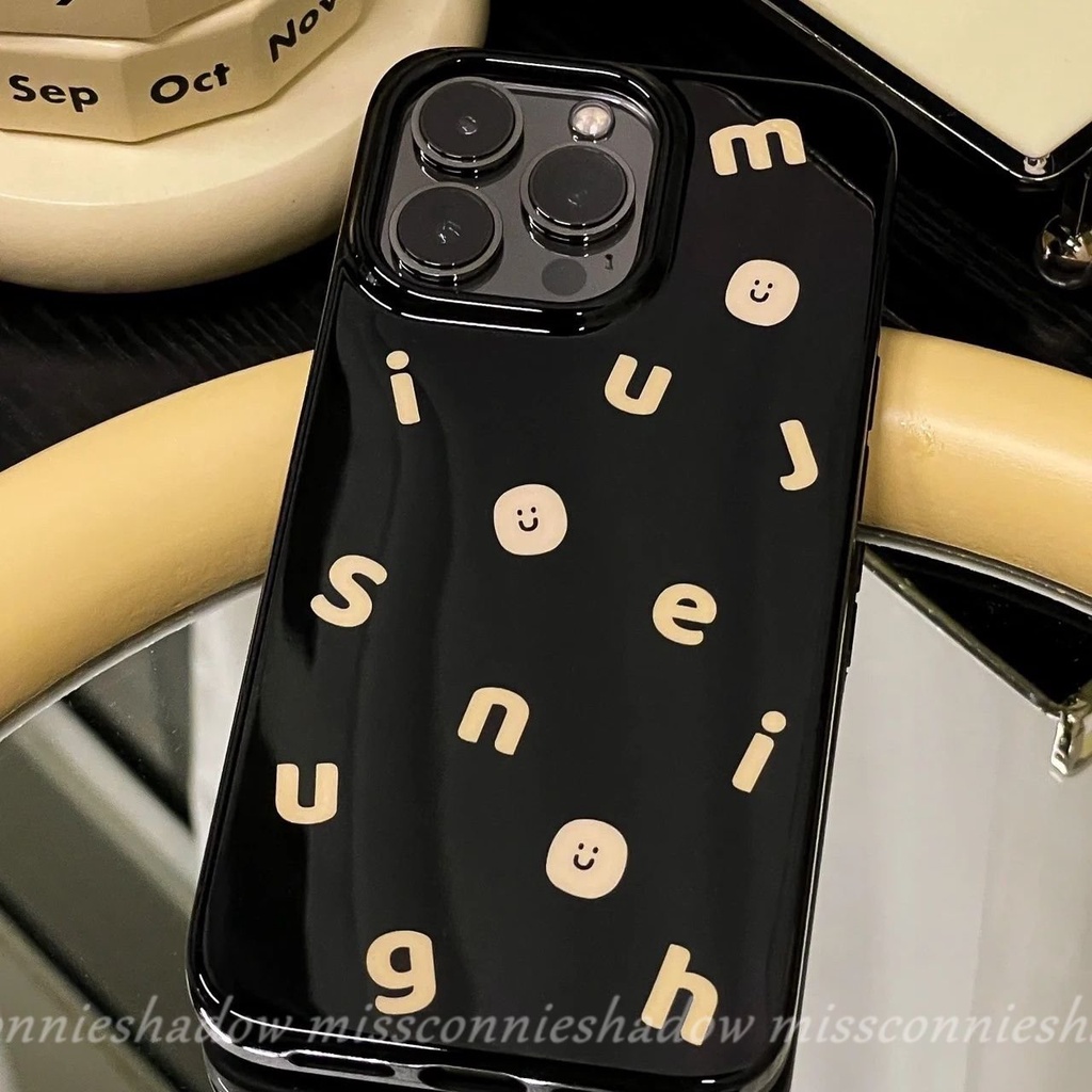 IPHONE Casing Smiley Glossy Halus Lucu Kompatibel Untuk Iphone11 7 8 Plus 11 14 13 12 Pro Max XR X XS Max SE 2020 Ins Fashion Alfabet Sederhana Lembut Tpu Silicon Phone Case