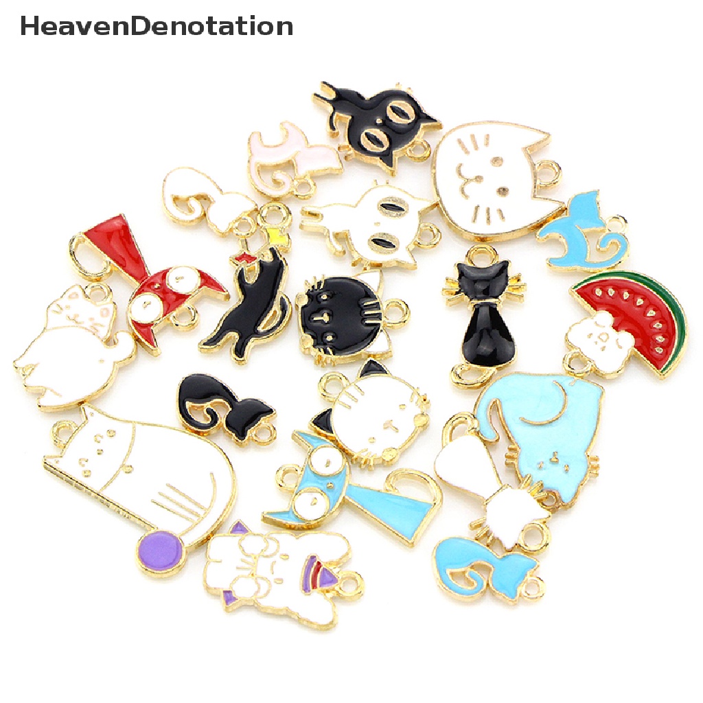 [HeavenDenotation] 20pcs/set Enamel Kucing Kecil Ch Liontin DIY Gelang Kalung Anting Membuat Perhiasan Aksesoris HDV