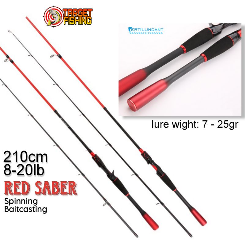 Joran Casting FLD Red Saber 210cm 8-20lb Spinning / Baitcasting Rod BC Medium Murah