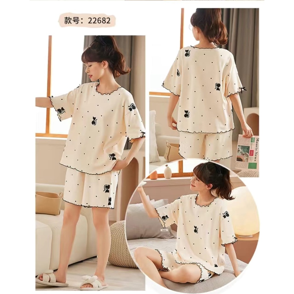 Baju tidur piyama lengan pendek celana pendek bahan kaos import