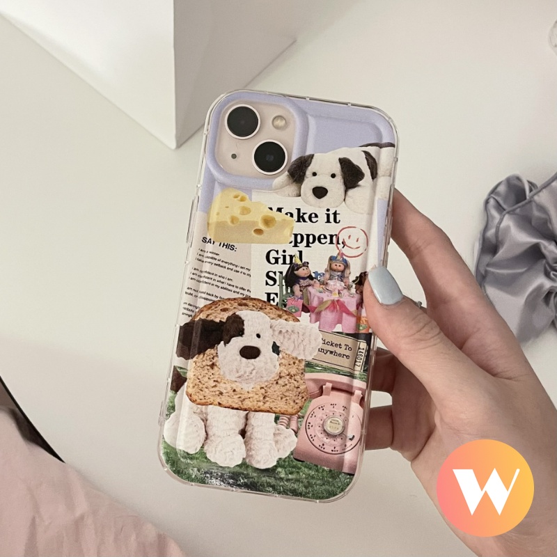 IPHONE Lembut TPU Shockproof Airbag Phone Case Kompatibel Untuk Iphone11 7Plus XR X XS Max 13 11 12 14 Pro Max 7 6s 6 8 Plus SE 2020 Kreatif Lucu Kartun Klip Art Anjing Penutup Belakang