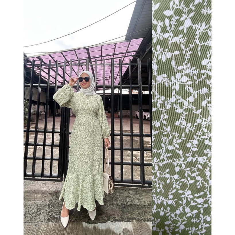 Tq88indonesia Fashion Dress panjang Motif Bunga Kekinian / AIMEL FISHTAIL MAXI DRESS Floral / Ootd / Outfit Zalica Shakila / Adeline Maxi shakila