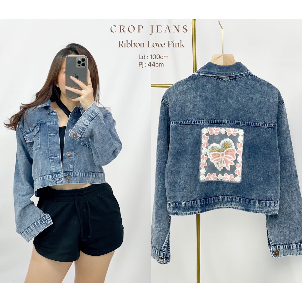 Jaket Jeans Crop Wanita Kekinian Kantong Depan Jeans Pinky Series HOPYLOVY