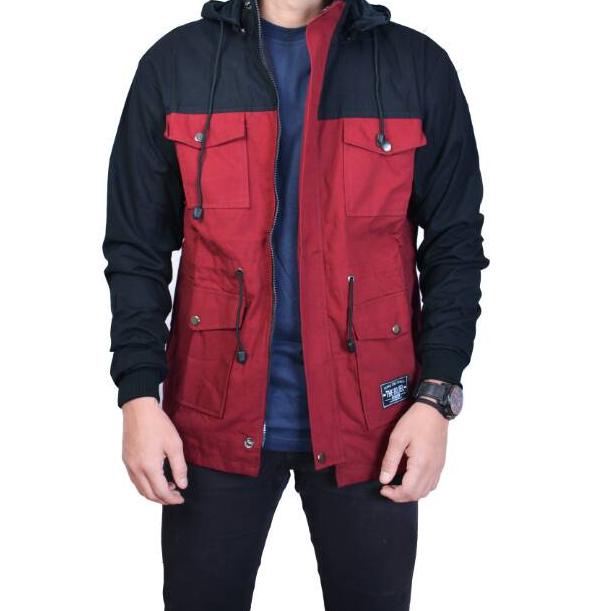 MURAH Kent Jaket Parka Reglan Black Maroon