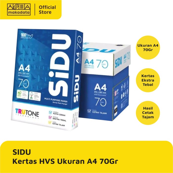 

Terlaris Kertas Hvs Print Fotocopy Sidu A4 70 Gram (1Box)