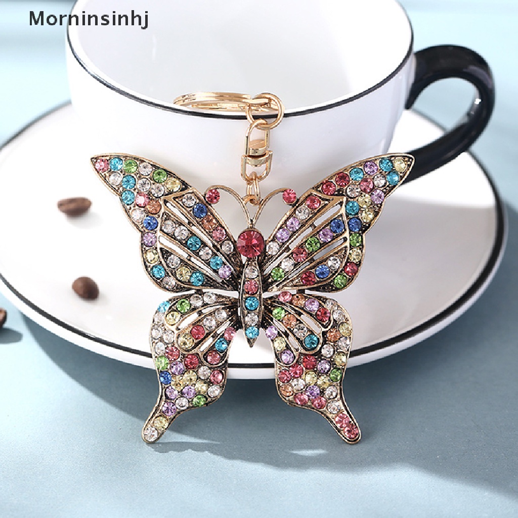 Mornin Fashion Ornamen Warna Baru Kristal Berongga Kupu-Kupu Berlian inlay Logam Gantungan Kunci Kerajinan Mobil Liontin Hadiah Lady Bag Key Ring Dekorasi Rumah Hadiah id