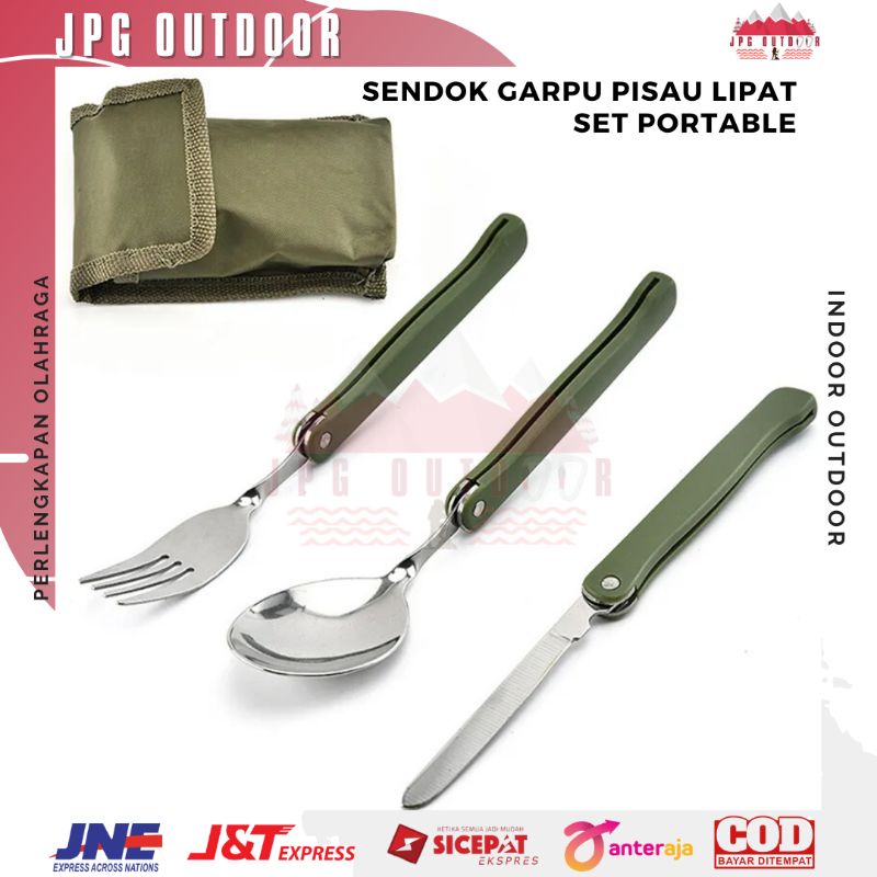 Sendok Garpu Pisau Lipat Set Alat Makan Camping Outdoor Travel Portable