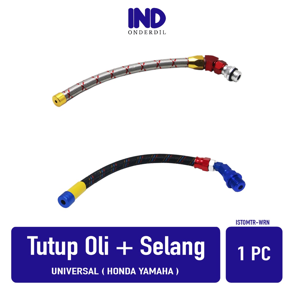 Tutup-Penutup Oli Dengan Selang-Slang CNC Variasi Untuk Yamaha &amp; Honda Universal Warna Silver-Hitam