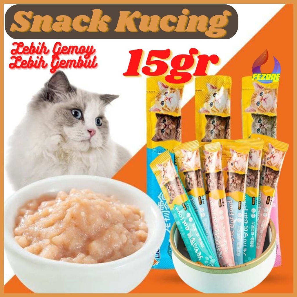 Makanan Penggemuk Kucing Food Cat Creamy Snack Meo Treat Cat Strips/Strip 15 gr Cemilan FEZONE