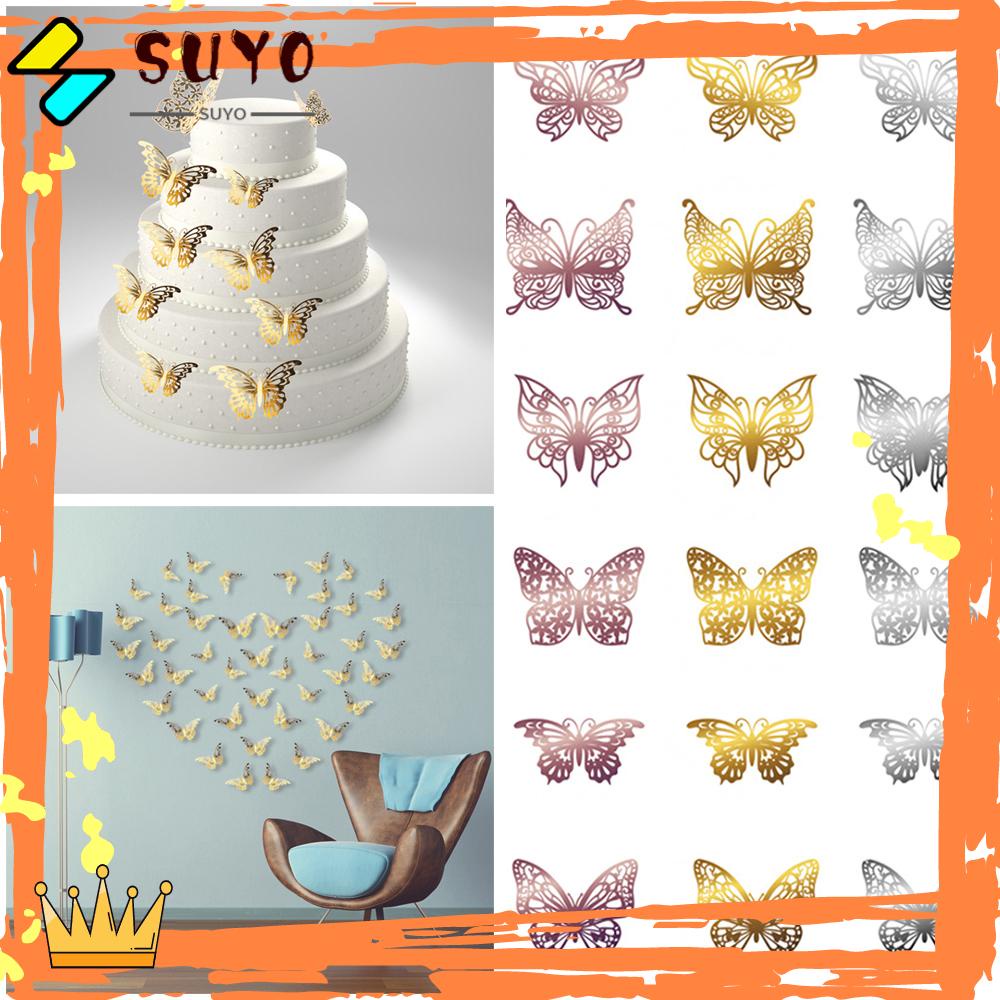 Suyo 12PCS/Pack 3D Kupu-Kupu Stiker Hadiah Dekorasi Rumah Tekstur Logam Dinding Art