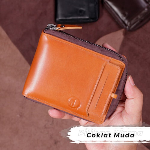 Dompet Kulit  Dompet Kartu  Lipat Kulit Asli  Kulit Sapi Asli Resleting Plus Holder Kartu Koin D005