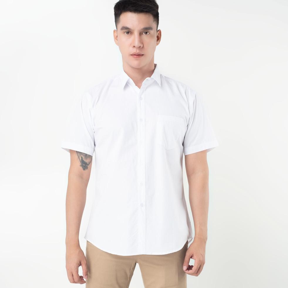 HARGA TERMURAAH Benhill Kemeja Pria Basic Polos Lengan Pendek Katun Poplin Warna Putih 47-16134