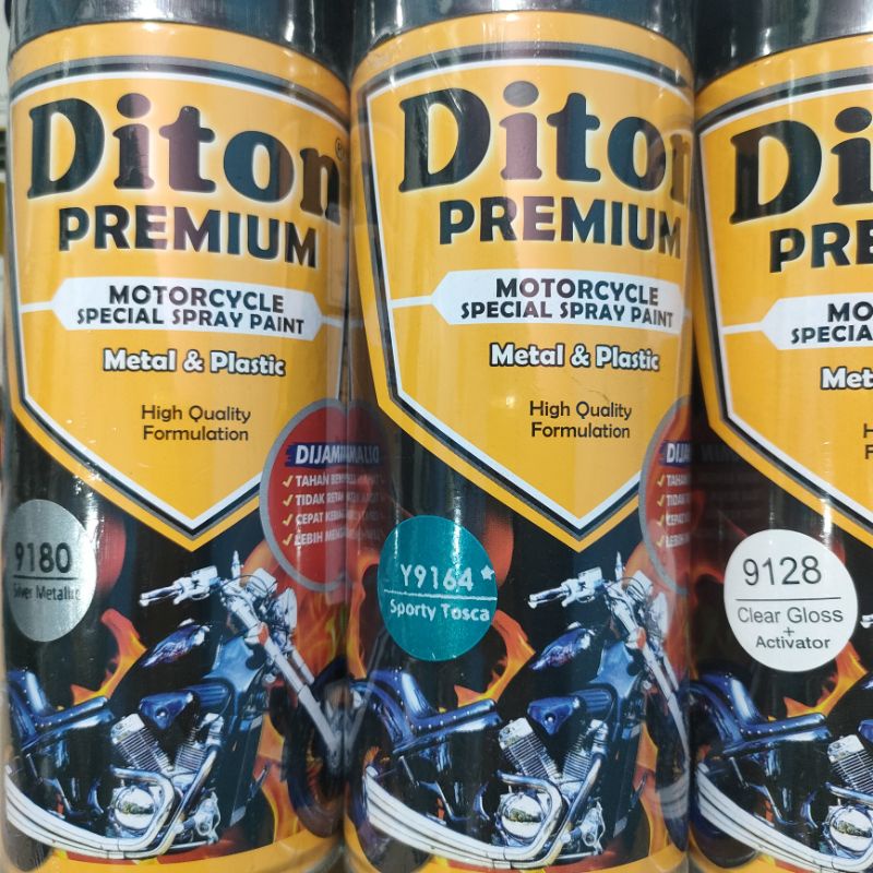 Diton Premium Paket Lengkap 3 Kaleng 400cc Sporty Tosca Toska 9164 Silver Metalic 9180 Clear Glossy 9128 Pilox Pilok Cat Semprot Spray Paint