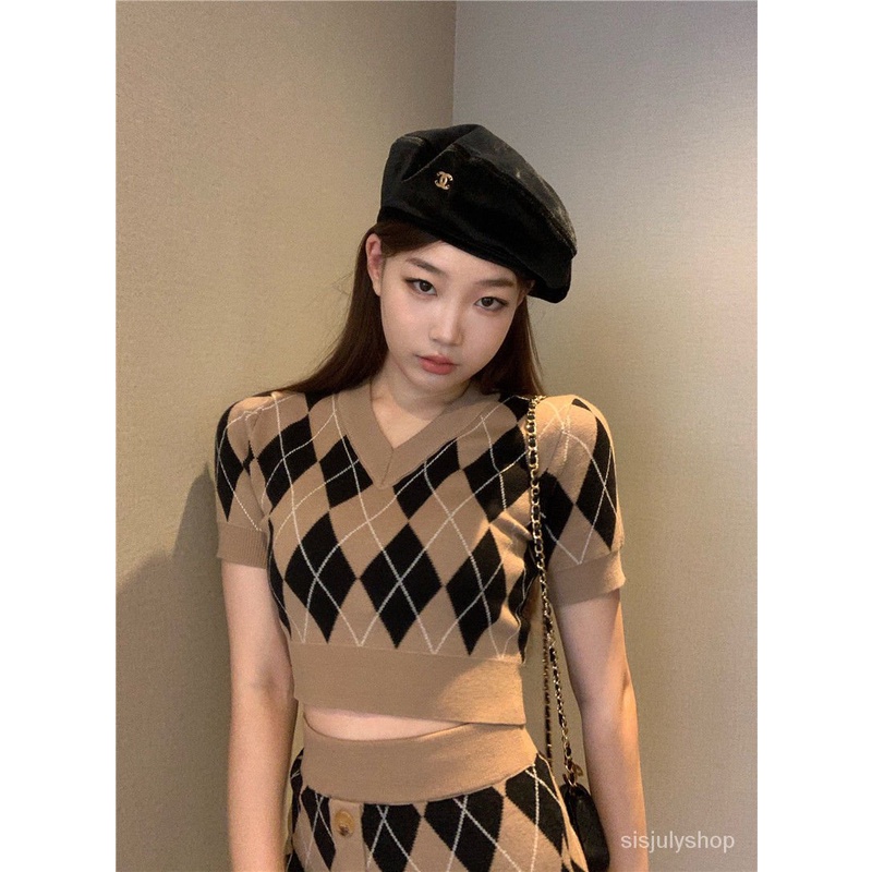 [✅BISA COD] #Sisjuly# Selubung jumper berlian wanita keinginan murni setelan v-neck Amerika paket pe