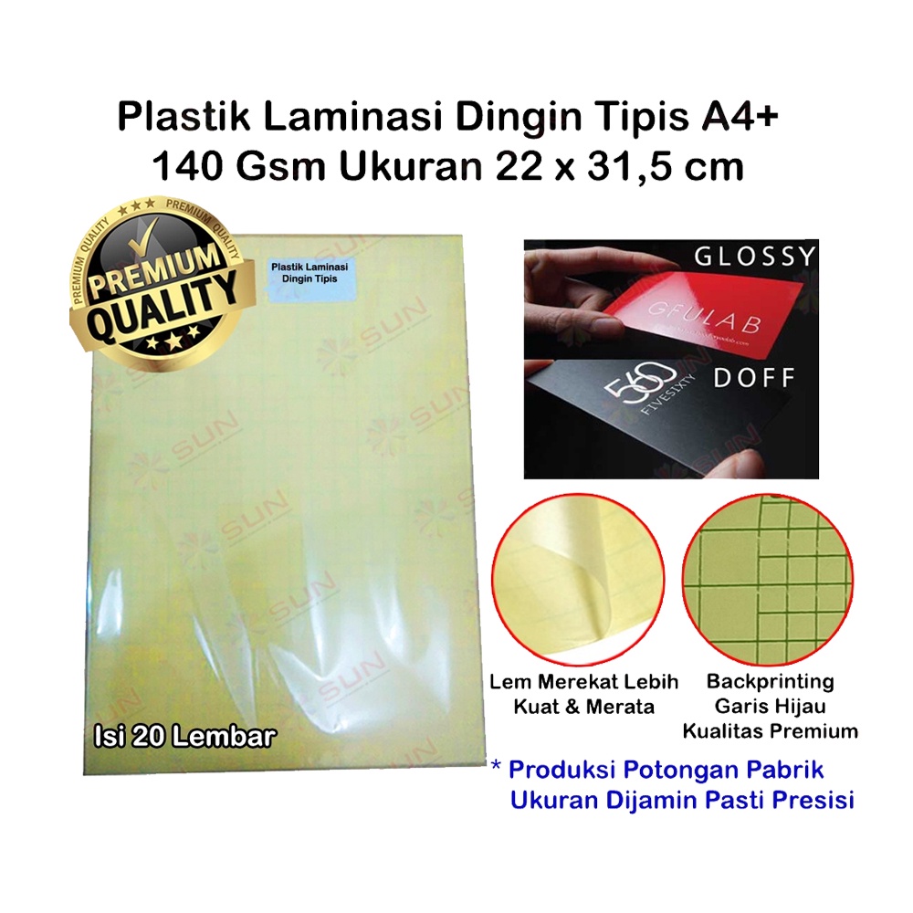 

Plastik Laminasi Dingin 140 gsm A4 isi 20 lembar - Motif Glossy, Doff