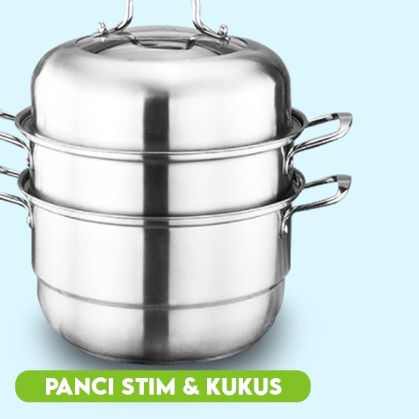 ✵ Panci Steamer Stainless Steel 3 Susun Panci Serbaguna Panci Kukus Steamer Tingkat Dimsum Kukusan ۞