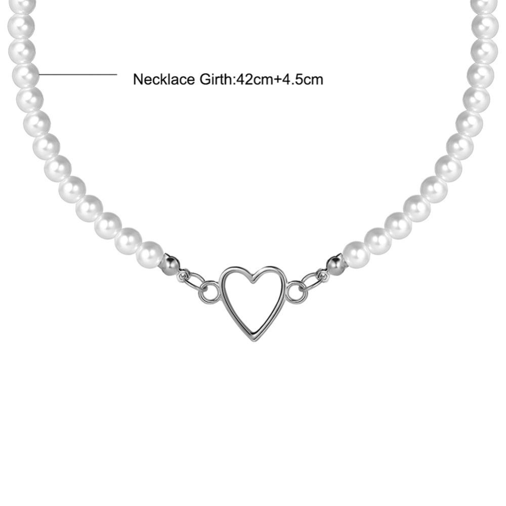 Timekey Kreatif Berongga Jantung Liontin Kalung Sederhana Vintage Alloy Mutiara Kalung Rantai Klavikula Perhiasan Aksesori J8K4