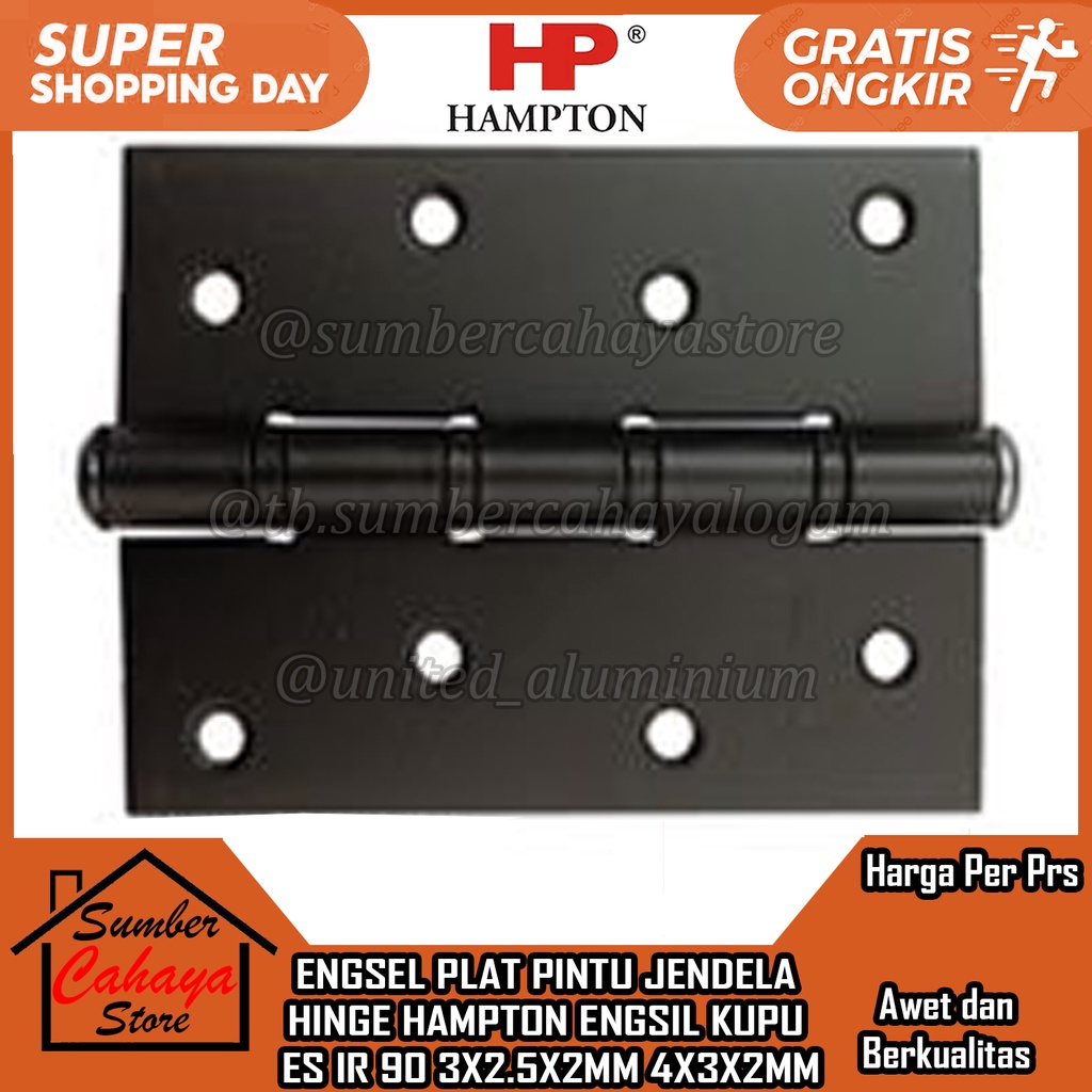 Hampton Hinge ES IR 90 3X2.5X2MM 4X3X2MM Putih Cokelat Wh Ba Chrome Kupu Derajat Engsel Stainless St