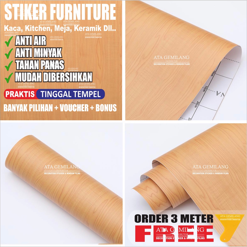 Stiker Meja Kayu Wallpaper Dinding Dapur Lebar 122Cm/Stiker Pintu/Stiker Lemari Kayu/Stiker Kayu/Wal