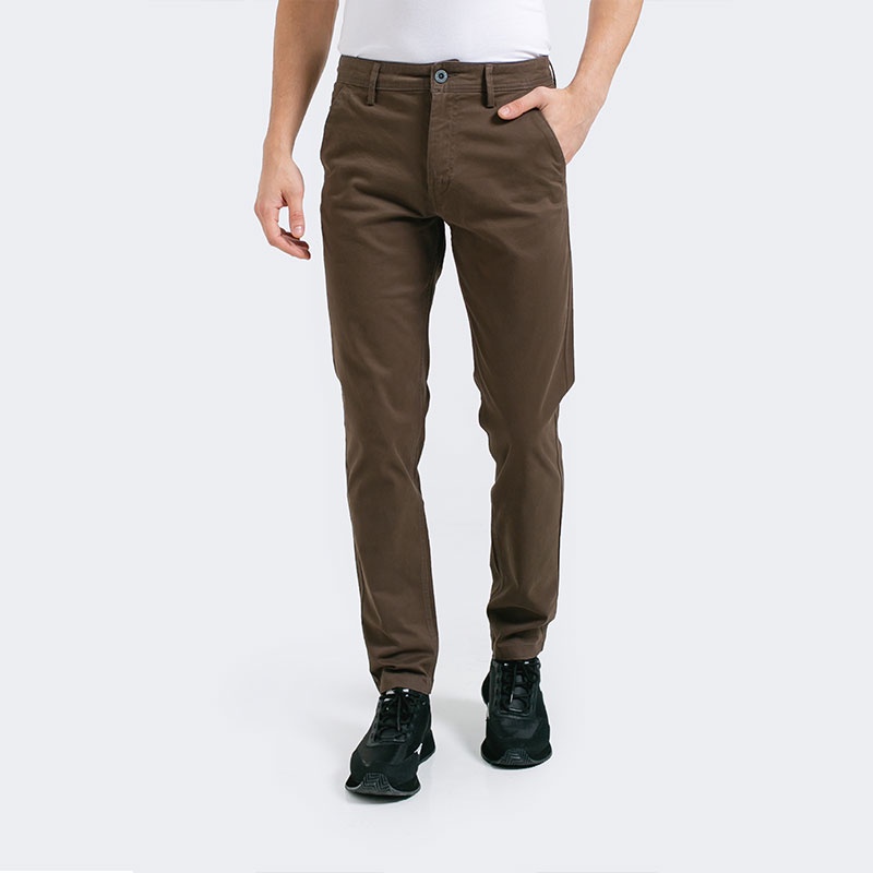 3Second Original Celana Chino Slim Fit Panjang Cotton Katun Long Pants Stretch Pria Coklat 081222