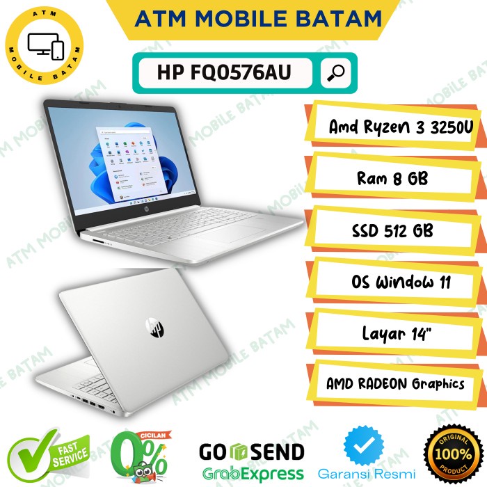 HP 14s FQ0576AU Ryzen 3 3250U 8/512GB W11 Garansi Resmi