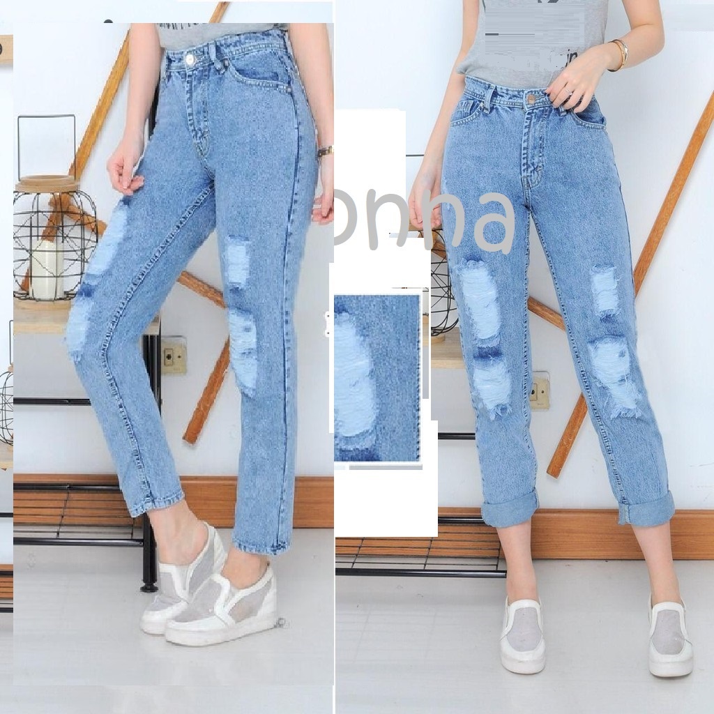 Tranding celana boyfriend jeans sobek lutut terbaru kekinia/CELANA JEANS WANITA PANJANG/highwaist jeans