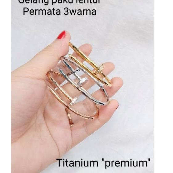 ✿ (lingkar kecil&besar) gelang paku lentur polos&permata titanium "premium" asli dm 5,5cm&dm 5cm ✼