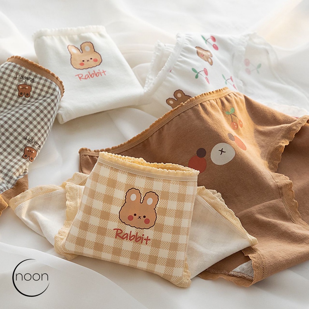 NOON (gluten) Celana Dalam CD Wanita Korea Motif Lucu Imut Katun Undies Import Impor Renda Lace Sorella Sorex Grosir Lusinan Murmer Sempak Cewek Remaja Young Hearts