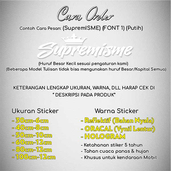 Stiker Custom Nama Mahkota Mobil / Sticker Mobil Nama Suka Suka / Stiker Mobil Nama Kostum / Sticker Nama Mobil Glossy Waterproof / Sticker Hologram Nama Mahkota